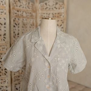 Madewell Gray and White Striped Blouse